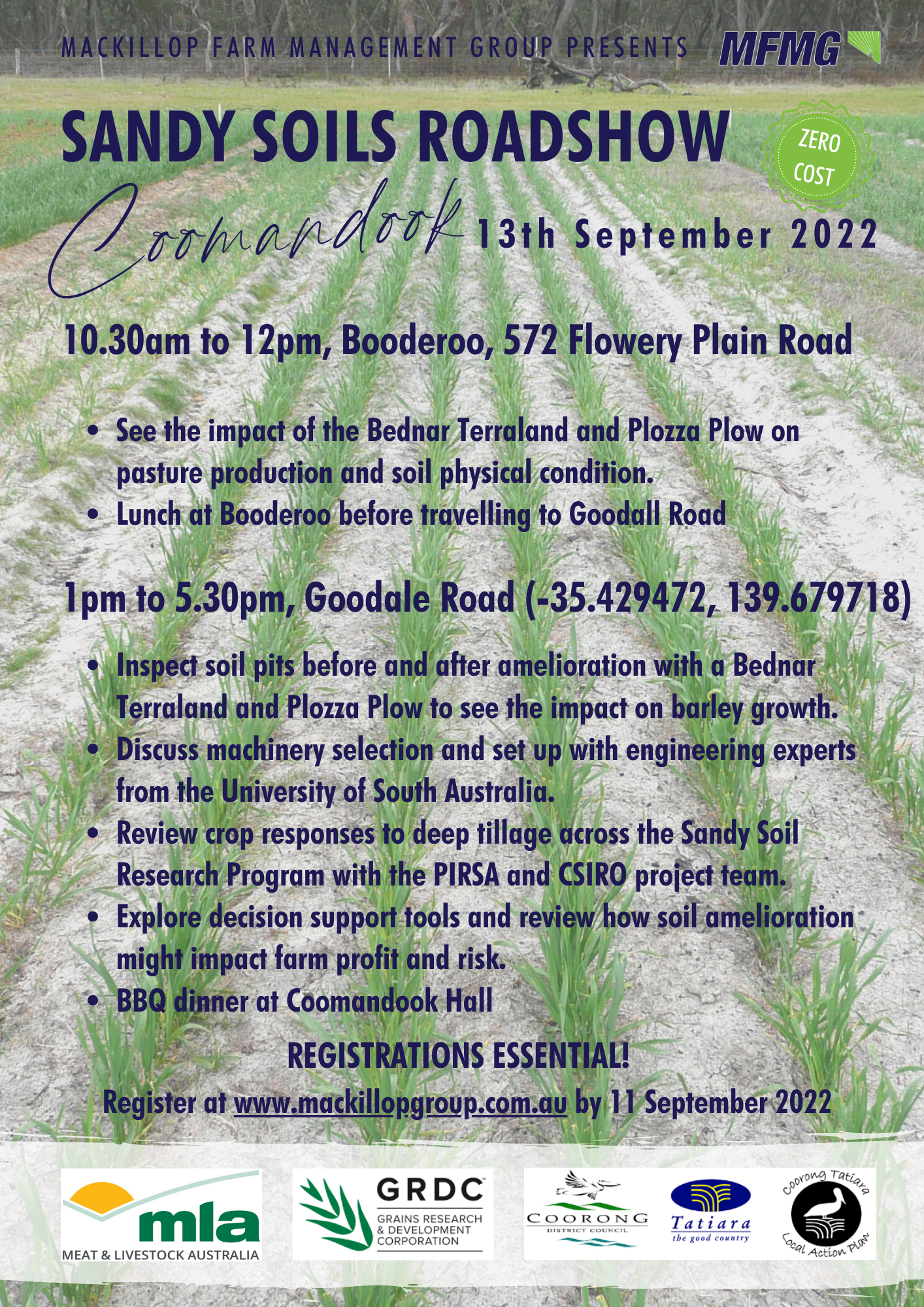 GOODALE ROAD 2022 Sandy Soils Roadshow A4 flyer