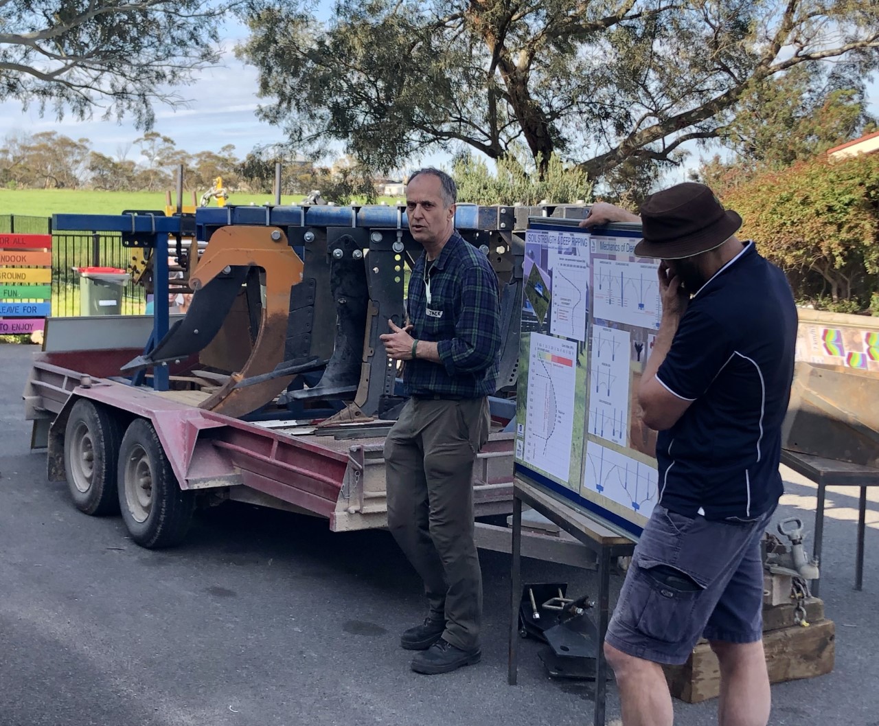 Dr Jack Desboiles and Dr Chris Saunders with the tillage trailer at Coomandook Hall 13.09.2022 5