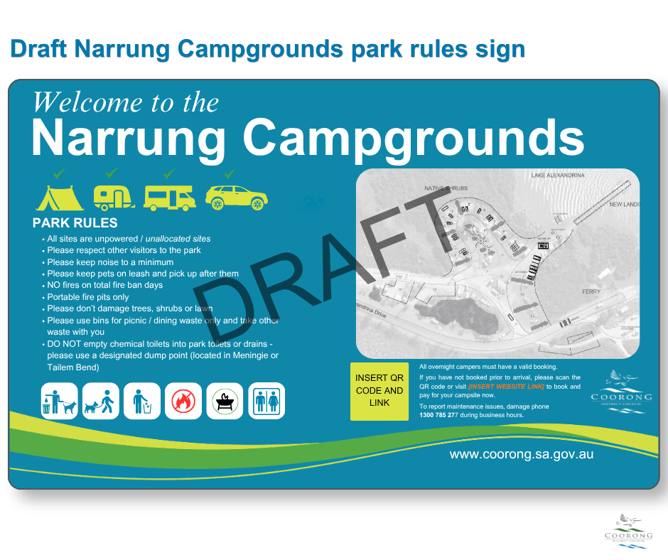 Social tile for engagement - Draft Narrung Campgrounds park rules sign