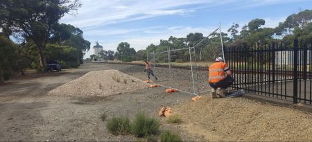 Tintinara Footpath Expansion Program images - March 2025 - installing temporary fencing