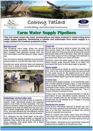 Farm Water Supply Pipelines Fact Sheet