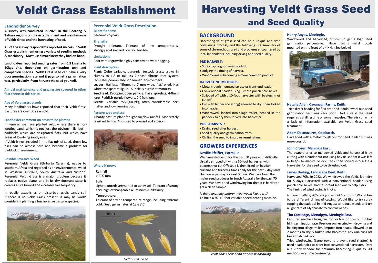 Veldt Grass Establishment and Harvesting Fact Sheets