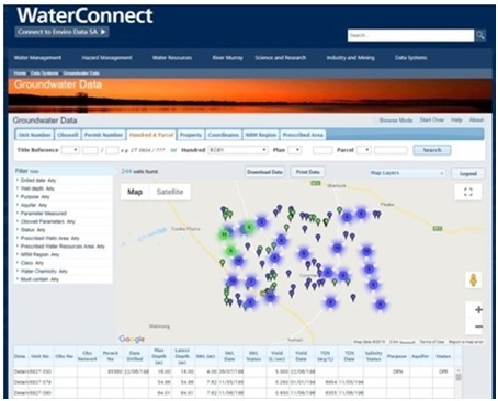g. Screen shot of the Water Connect Groundwater Data pages