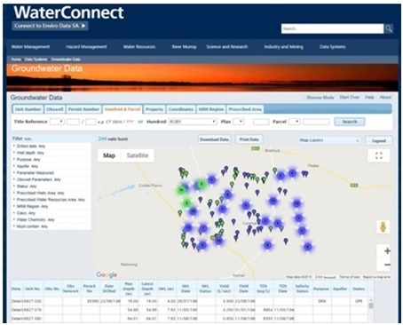 g. Screen shot of the Water Connect Groundwater Data pages g. Screen shot of the Water Connect Groundwater Data pages