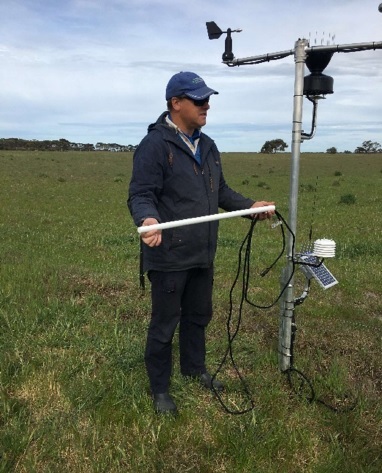 Shane Oster Alpha Group Consulting installing automated weather station and probe Elephant Lake 2020