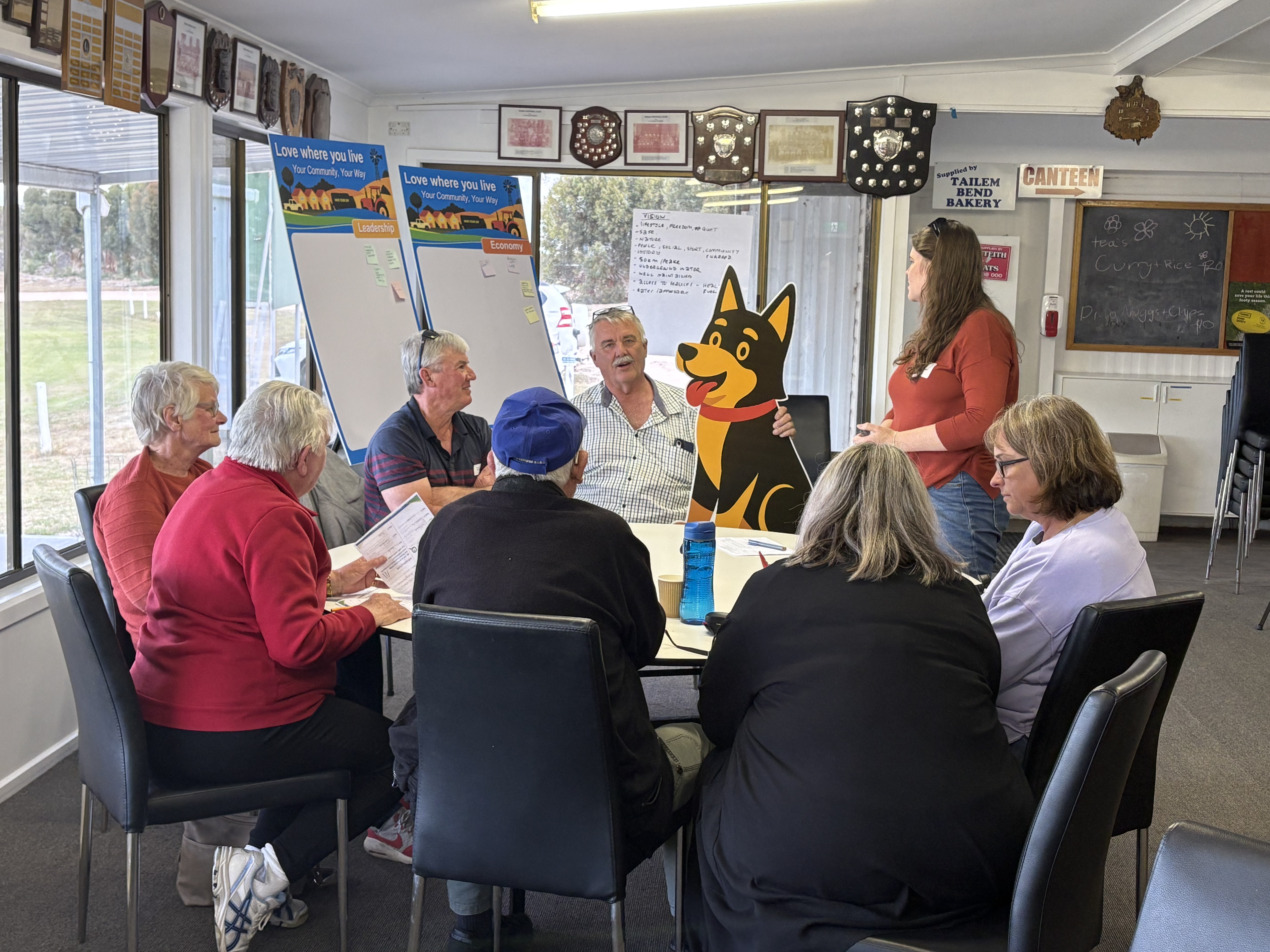 Mayor Paul Simmons with Dusty the Discussion Dog at a Community Vision Plan workshop held in Peake, November 2025.