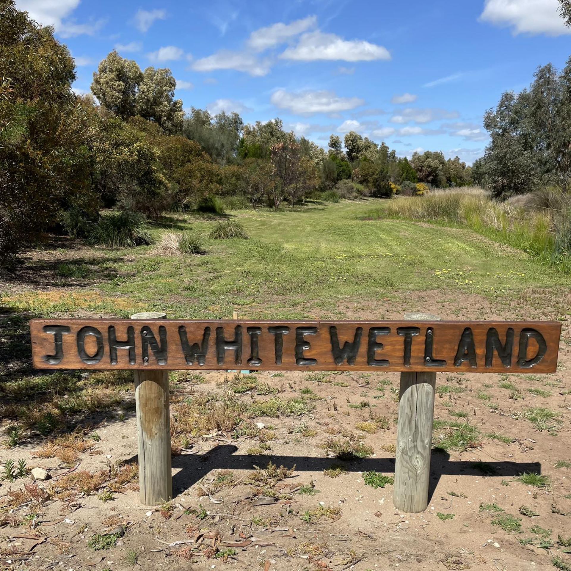 John White Wetland - newly varnished sign