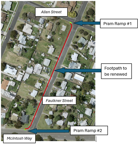 Faulkner St Tailem Bend Footpath Renewal map Feb 2026