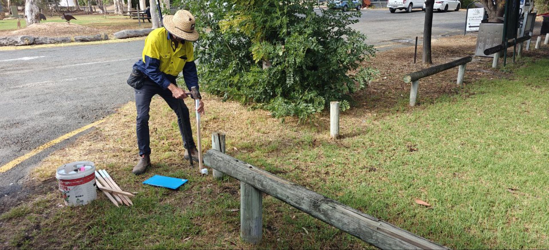 Tintinara Footpath Expansion Program images - March 2025 - placing survey posts