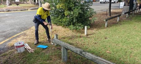 Tintinara Footpath Expansion Program images - March 2025 - placing survey posts