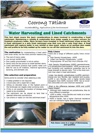 Water Harvesting and Lined Catchment Fact Sheet