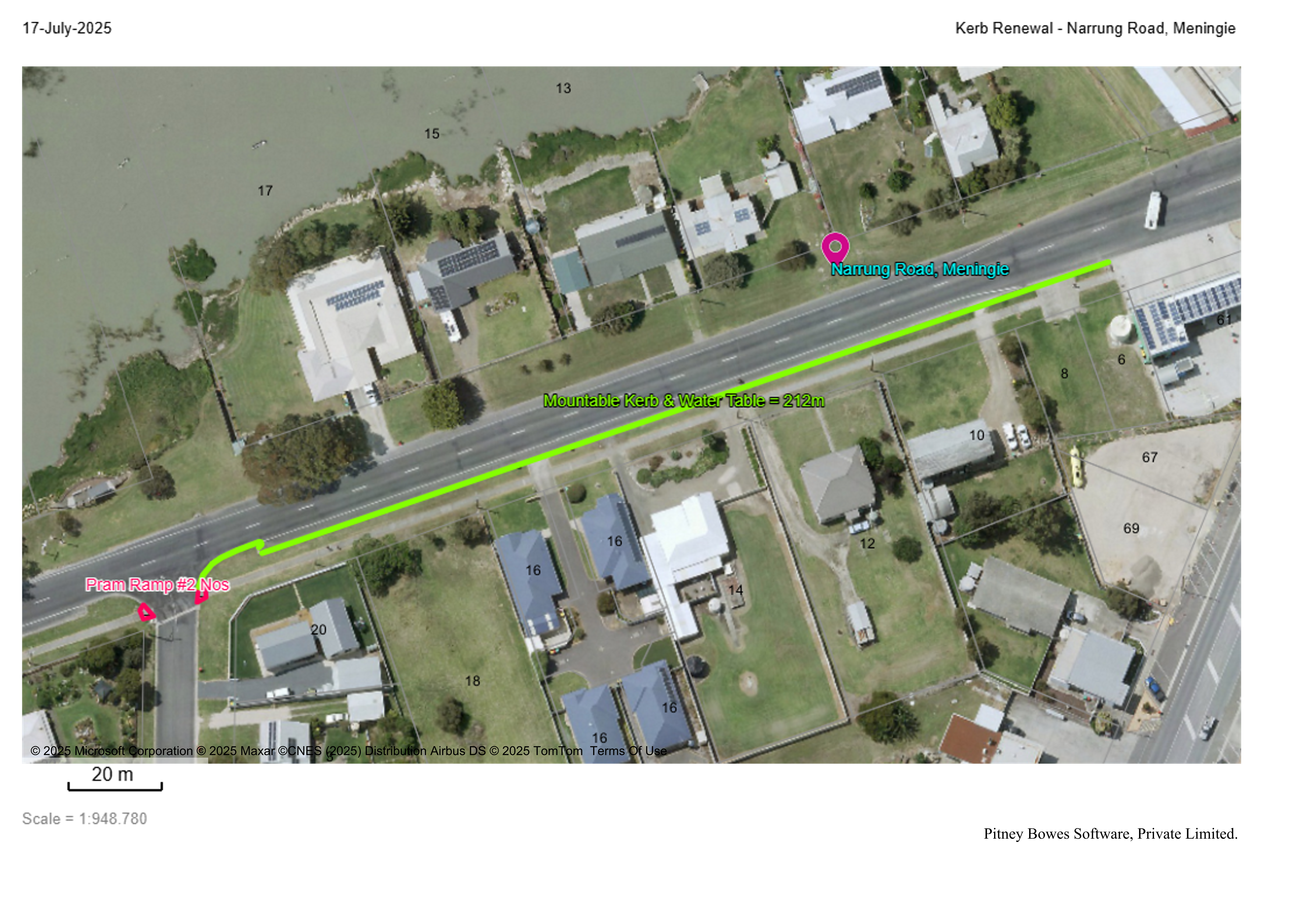 Kerb Renewal Map - Narrung Road Meningie (Jan/Feb 2026)
